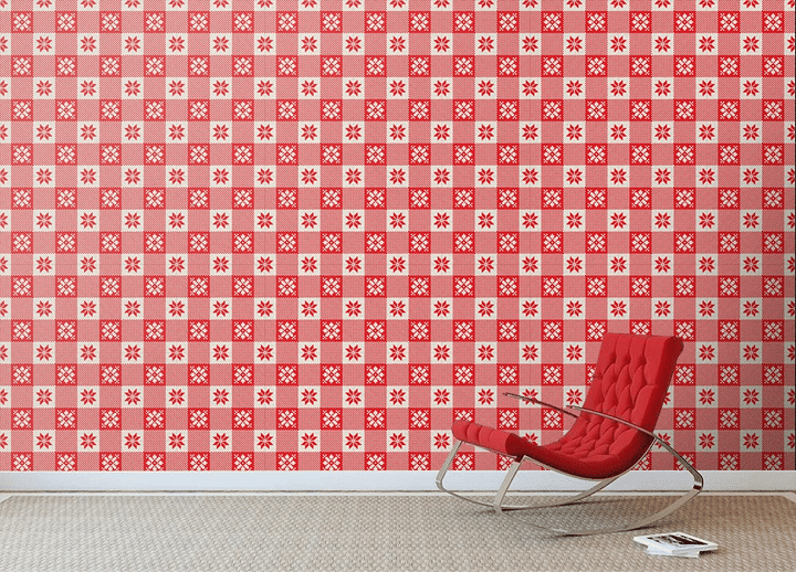 Christmas Checkered Plaid Snowflakes Background In Red And White Wallpaper Wall Mural Home Decor