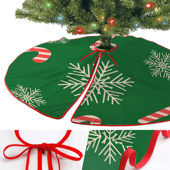 Christmas Candy Cane And Snowflake On Green Backkground Christmas Tree Skirt Home Decor