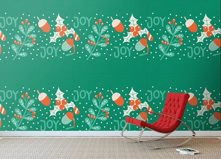 Christmas Candy Cane Mistletoe And Nut Wallpaper Wall Mural Home Decor