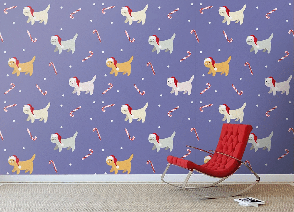 Doodle Art Christmas With Cats And Candy Wallpaper Wall Mural Home Decor