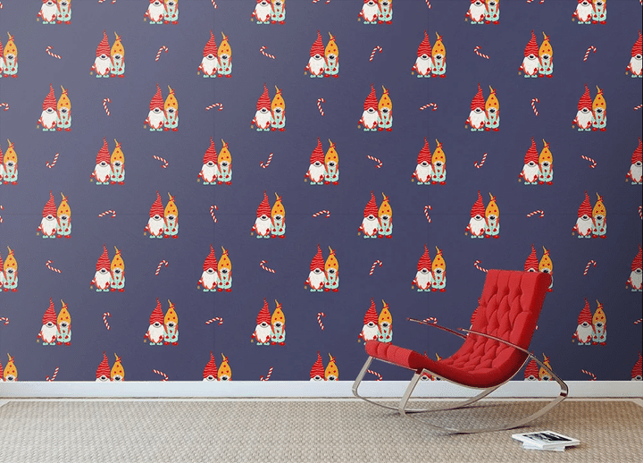 Love Together Gnome Couple And Xmas Candy Pattern Wallpaper Wall Mural Home Decor