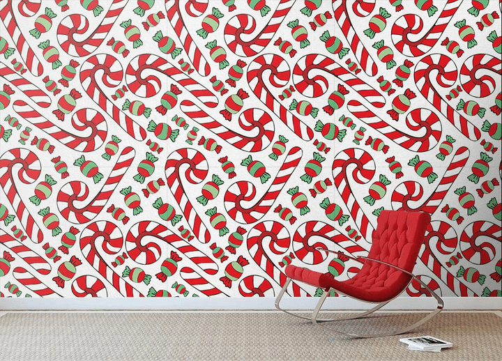 Christmas Sweets Candy Cane On White Background Wallpaper Wall Mural Home Decor