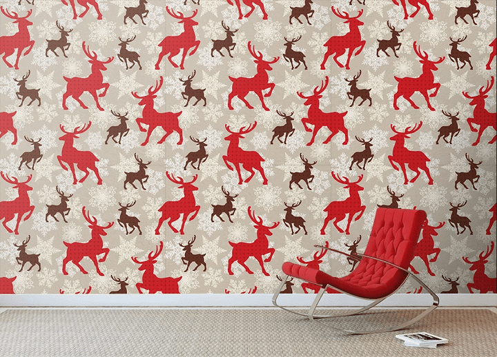 Christmas Winter Decorations Vintage Elements Reindeer Wallpaper Wall Mural Home Decor