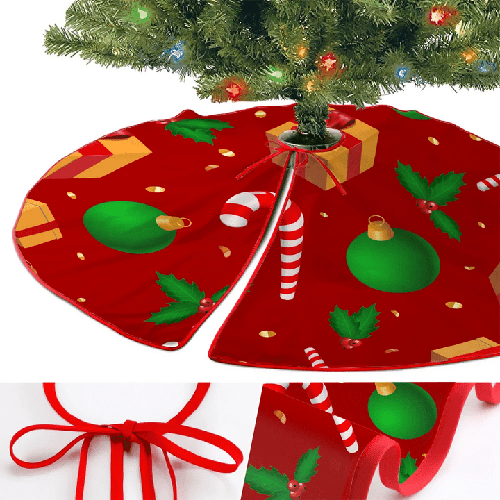 Christmas Candy Balls Yellow Gifts And Berries Christmas Tree Skirt Home Decor