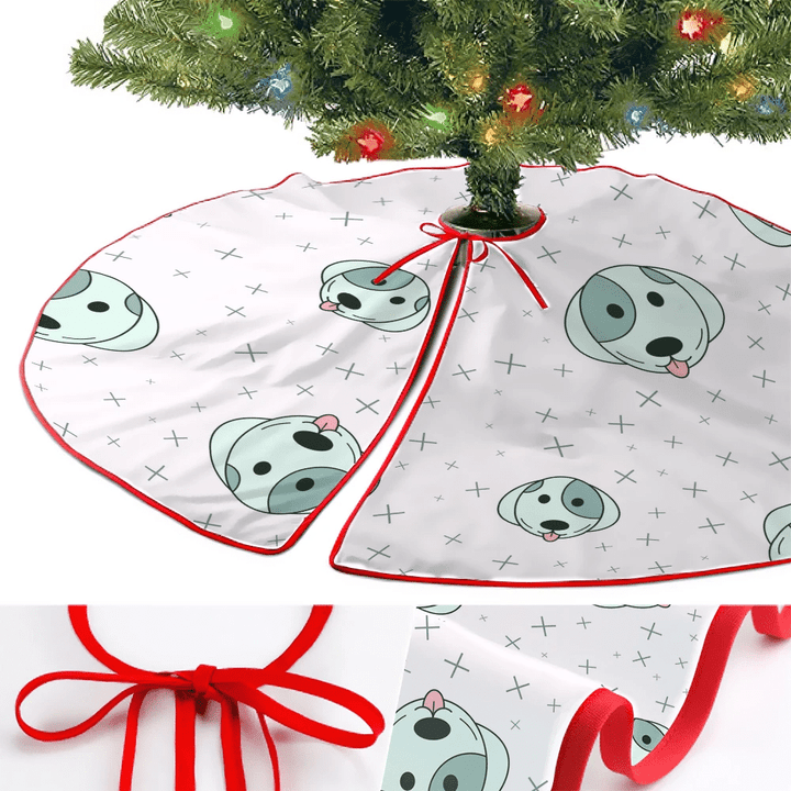 Cartoon Grey Symbols Face Of Dog On White Christmas Tree Skirt Home Decor