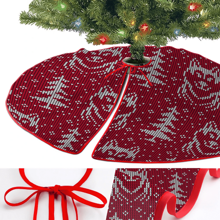 Knitted Christmas And New Year With Wolf Christmas Tree Skirt Home Decor