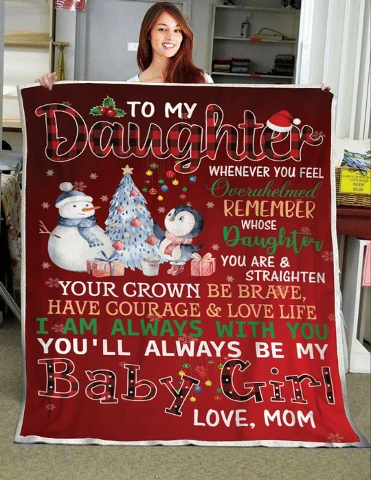 Xmas Gift For Daughter Snowman Red Background I'm Always With You Sherpa Fleece Blanket