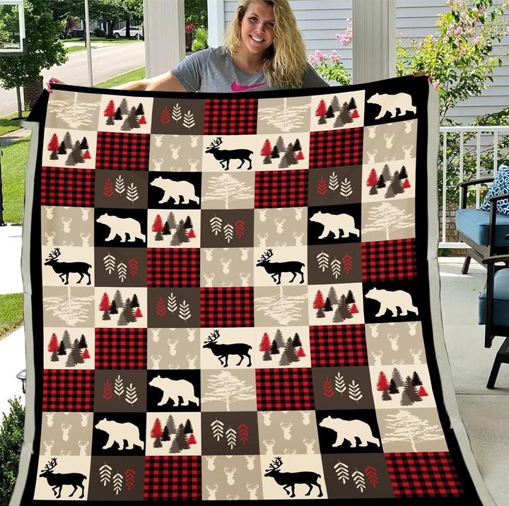 Gift For Daughter Black Deer And Beige Bear Sherpa Fleece Blanket