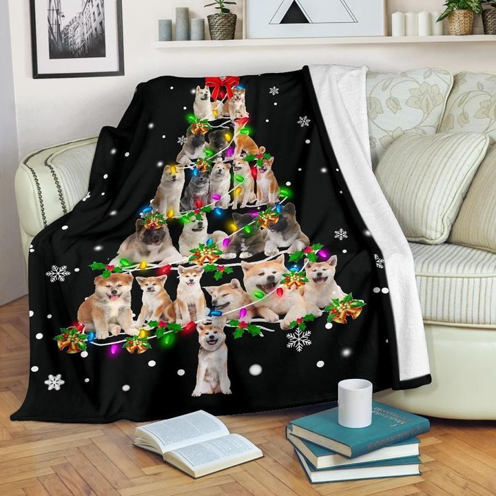 Akita Christmas Tree Christmas Decoration Design Sherpa Fleece Blanket