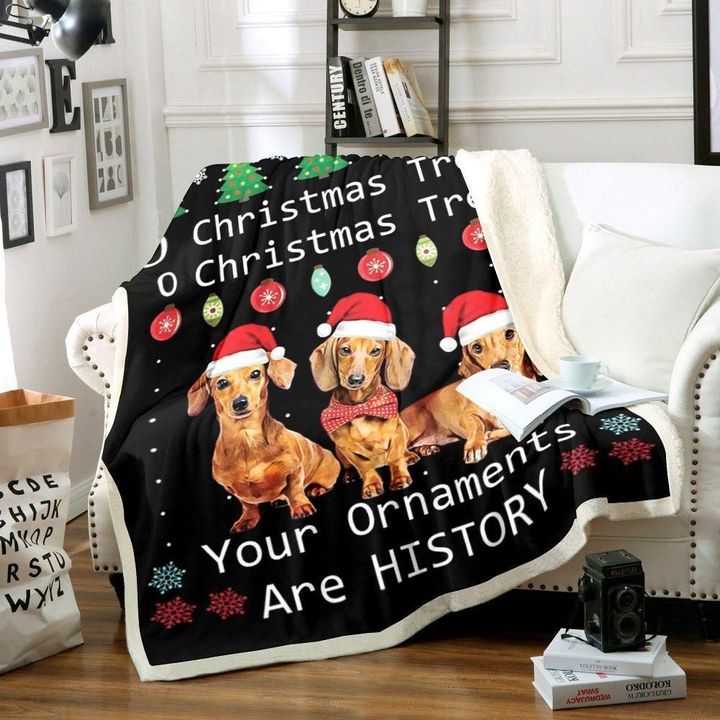 Christmas Dachshund Ornaments Are History Design Sherpa Fleece Blanket