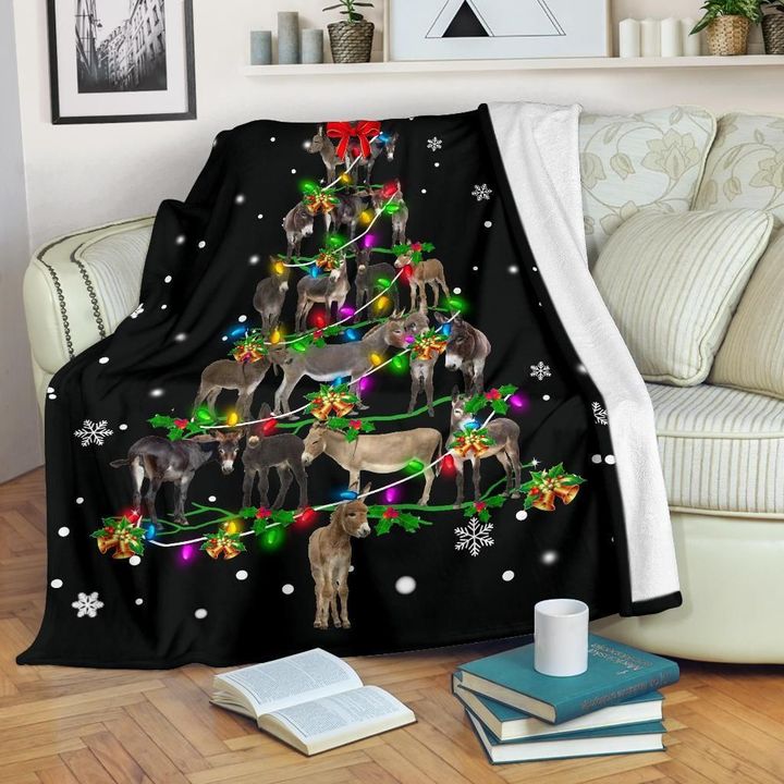 Realistic Theme Of Donkey Christmas Tree Design Sherpa Fleece Blanket