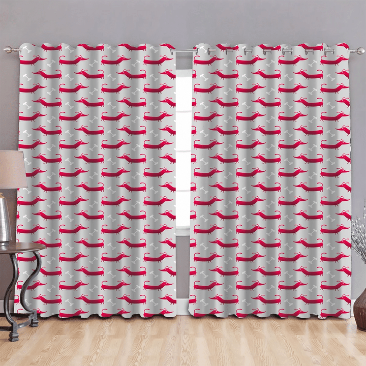 Christmas And New Year's With Red Dachshund And Bone Window Curtains Door Curtains Home Decor