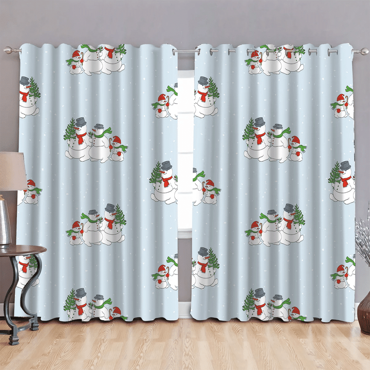 Family Cheerful Snowman Walking In Christmas Window Curtains Door Curtains Home Decor