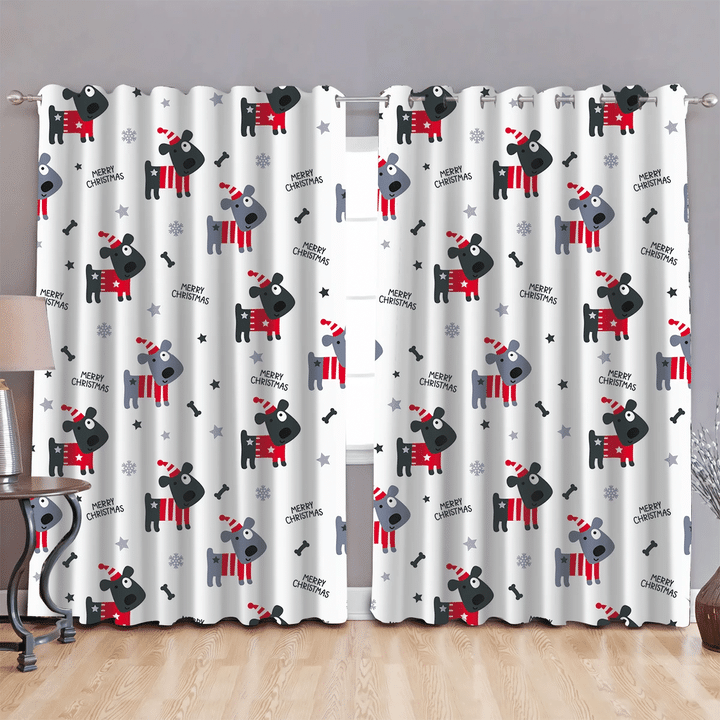 Winter With Cute Little Grey Dogs Window Curtains Door Curtains Home Decor