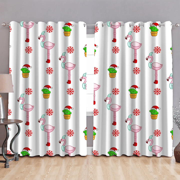 Christmas Time Flamingo Snowflakes And Cactus Window Curtains Door Curtains Home Decor