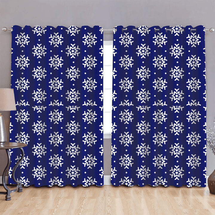 Cool Design Snoflakes And Dots Pattern On Dark Blue Background Window Curtains Door Curtains Home Decor