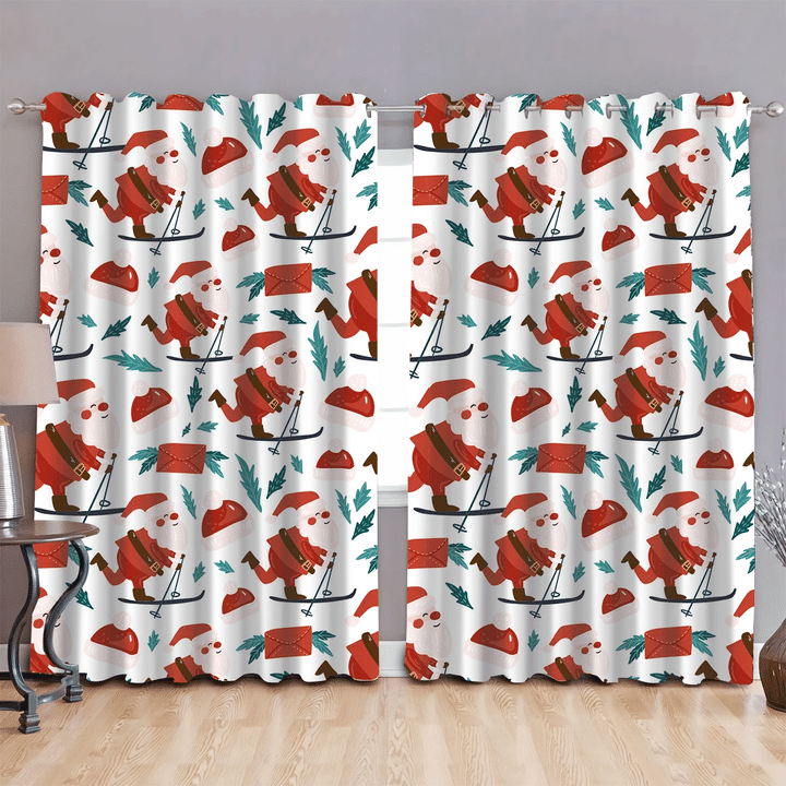 Christmas Letters And Santa Claus Go Skiing Design Window Curtains Door Curtains Home Decor