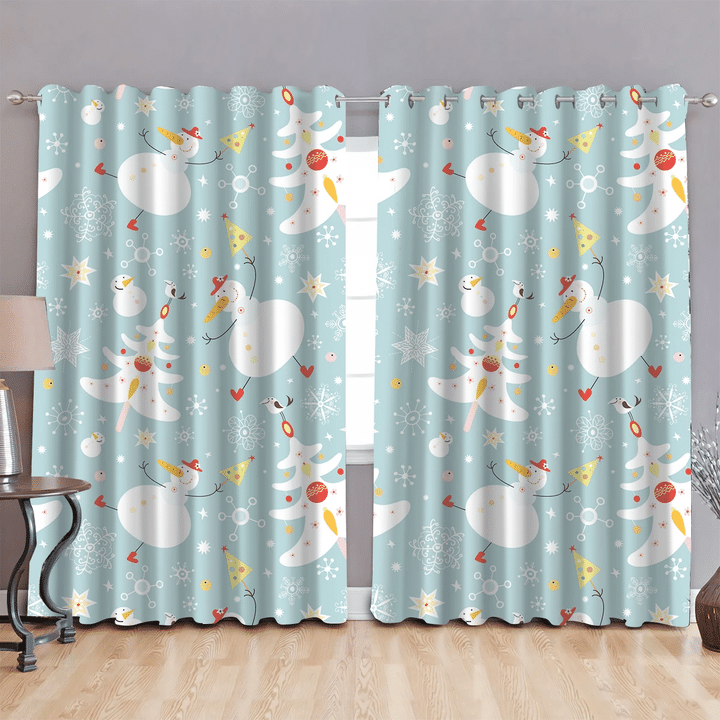 Snowman Bird And Christmas Tree Window Curtains Door Curtains Home Decor