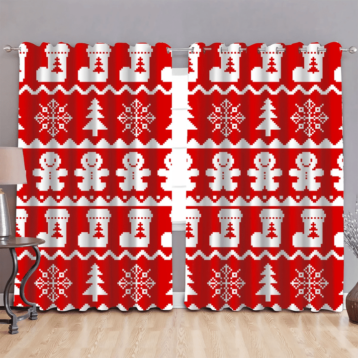 Gingerbread Snowflakes Christmas Sock And Tree Window Curtains Door Curtains Home Decor