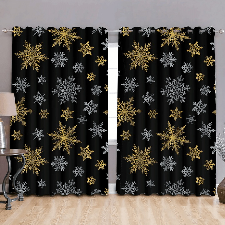 Complex Of Small Snowflakes In Gray And Yellow Colors Window Curtains Door Curtains Home Decor