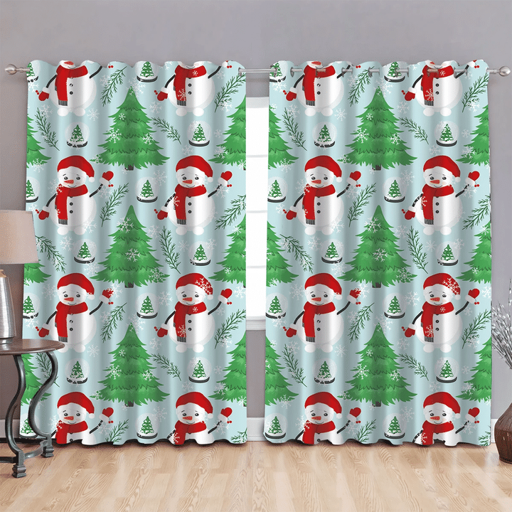 Christmas Tree Snowman Snowflakes And Glass Snow Ball Window Curtains Door Curtains Home Decor
