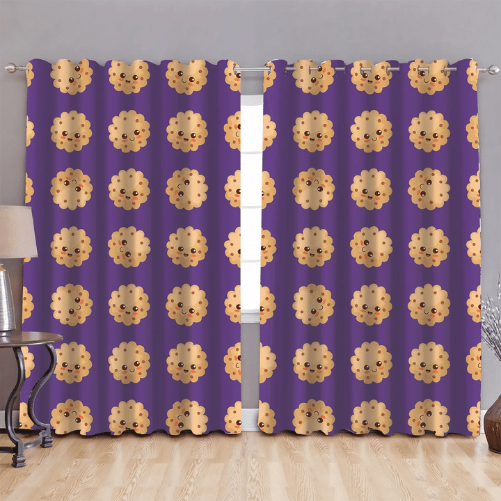 Kawaii Smiling And Happy Food Characters On Purple Background Window Curtains Door Curtains Home Decor