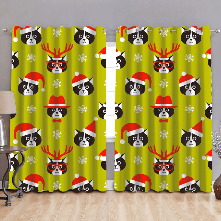 Happy Cats And Christmas Santa Hats Window Curtains Door Curtains Home Decor