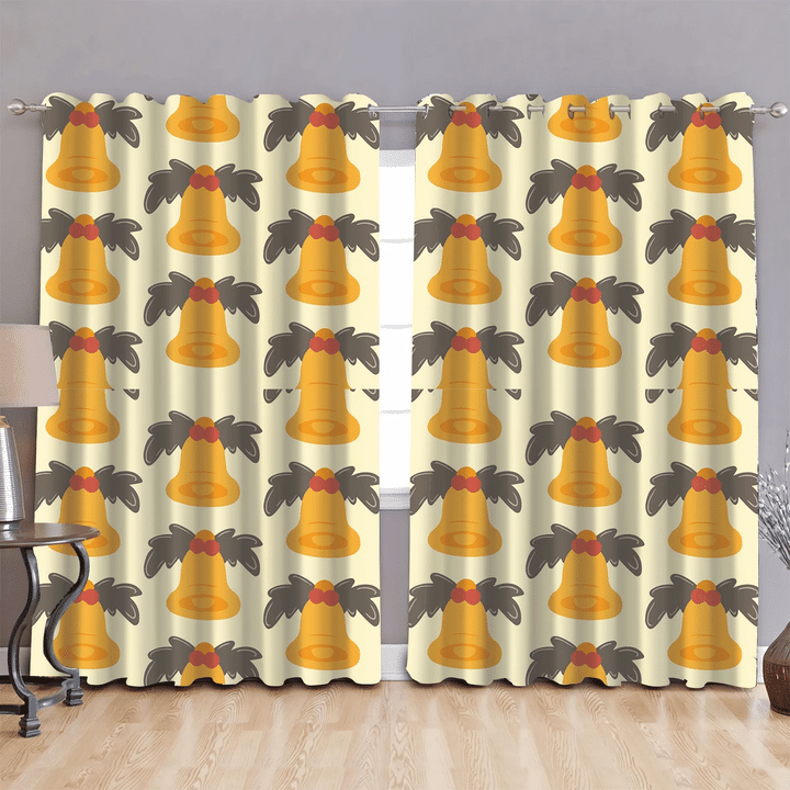 Xmas Bells And Leaves Illustration Xmas Decoration Window Curtains Door Curtains Home Decor