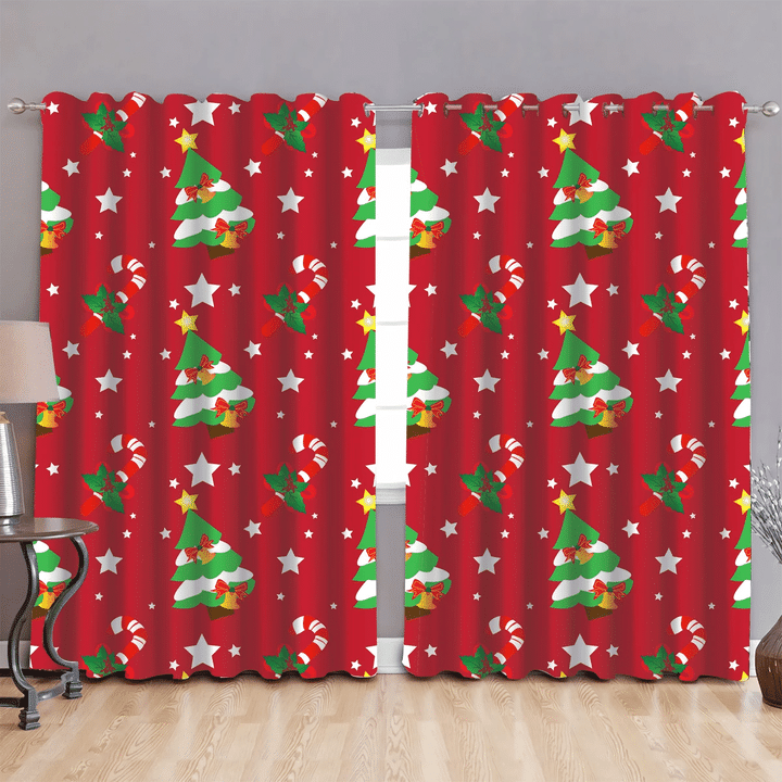 Christmas Tree Candy Cane And Start Window Curtains Door Curtains Home Decor