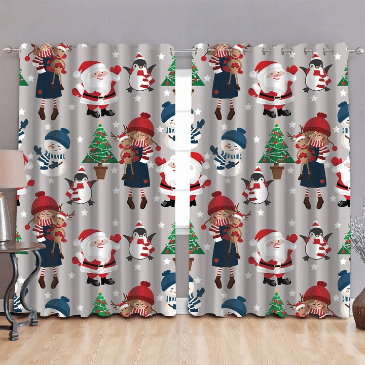 Christmas Tree Santa Snowman And Penguin With Scarf Window Curtains Door Curtains Home Decor