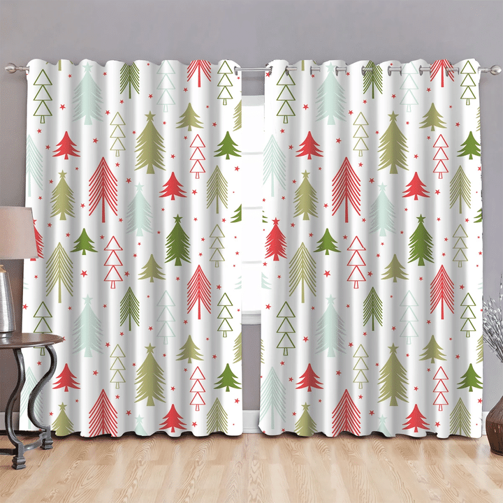 Colorful Christmas Tree And Small Stars Window Curtains Door Curtains Home Decor