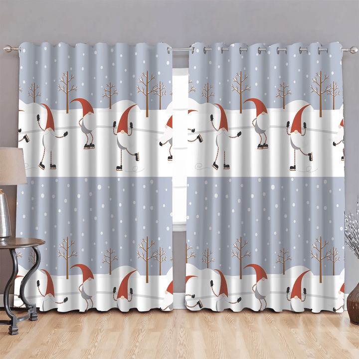 Happy Skiing With Gnomes Family Christmas Festive Window Curtains Door Curtains Home Decor