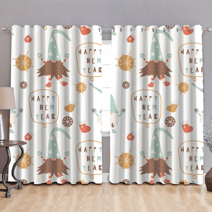 Happy New Year Merry Christmas Gnomes Illustration Window Curtains Door Curtains Home Decor