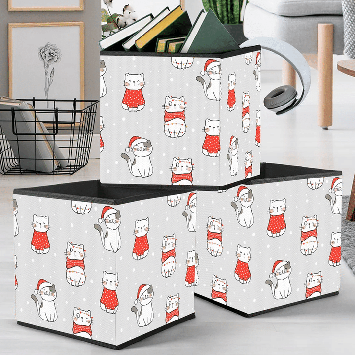 Adorable Cat For Winter Christmas And New Year Storage Bin Storage Cube