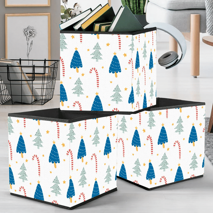 Christmas Tree With Yellow Star And Candy Cane Storage Bin Storage Cube