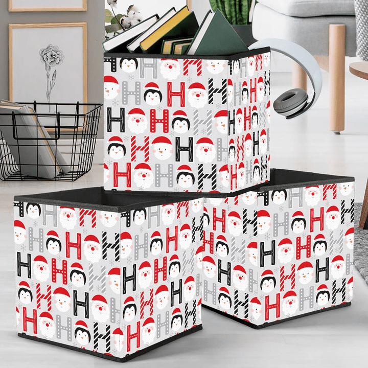Christmas Santa Penguin And Snowman Ho Ho Storage Bin Storage Cube