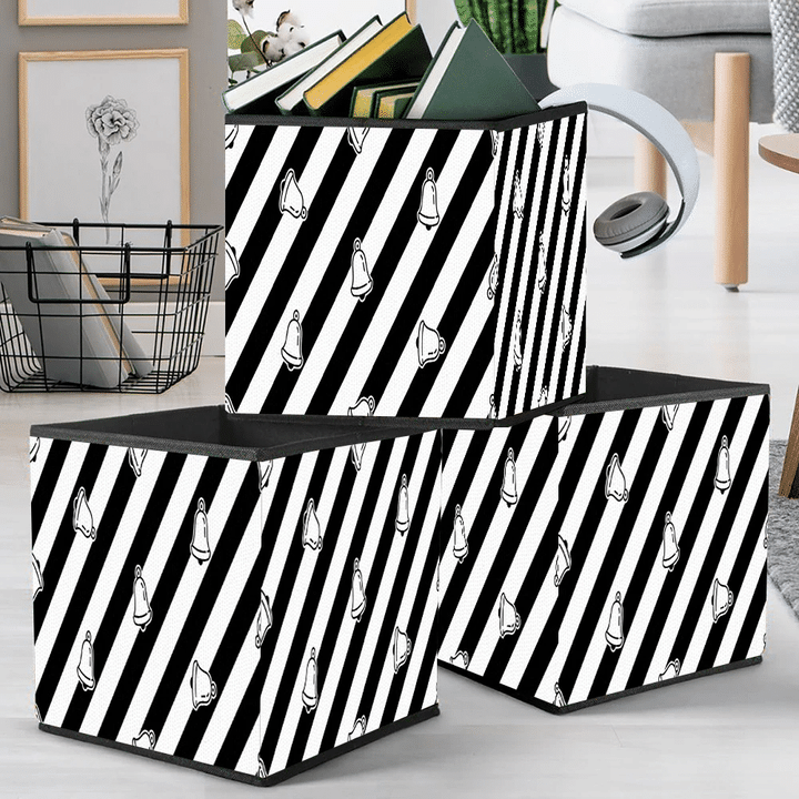 Black Ring Bell Icon On Stripes Scarf Isolated Tile Pattern Storage Bin Storage Cube