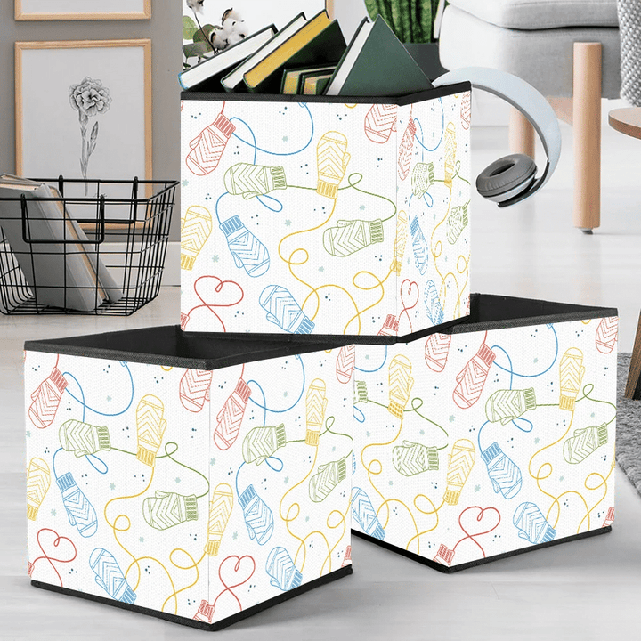 Colorful Cute Hand Drawn Outline Mittens Knitting Storage Bin Storage Cube