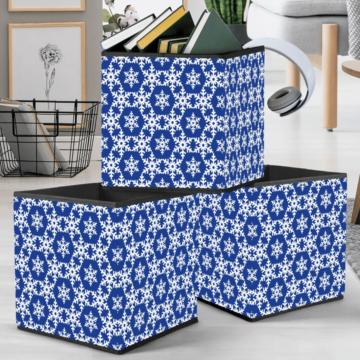 Decorative Stylish Snowflakes Hexagon Pattern Dark Blue Background Storage Bin Storage Cube
