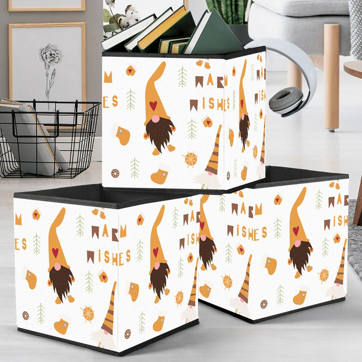 Cute Brown Gnomes Dance Christmas Wishes Illustration Storage Bin Storage Cube