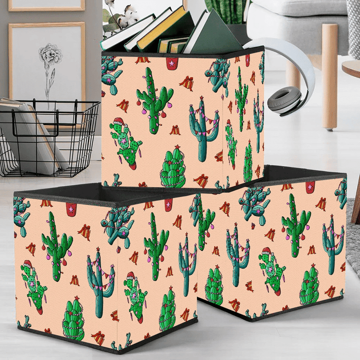 Christmas Decorated Cactus And Gift Box Storage Bin Storage Cube