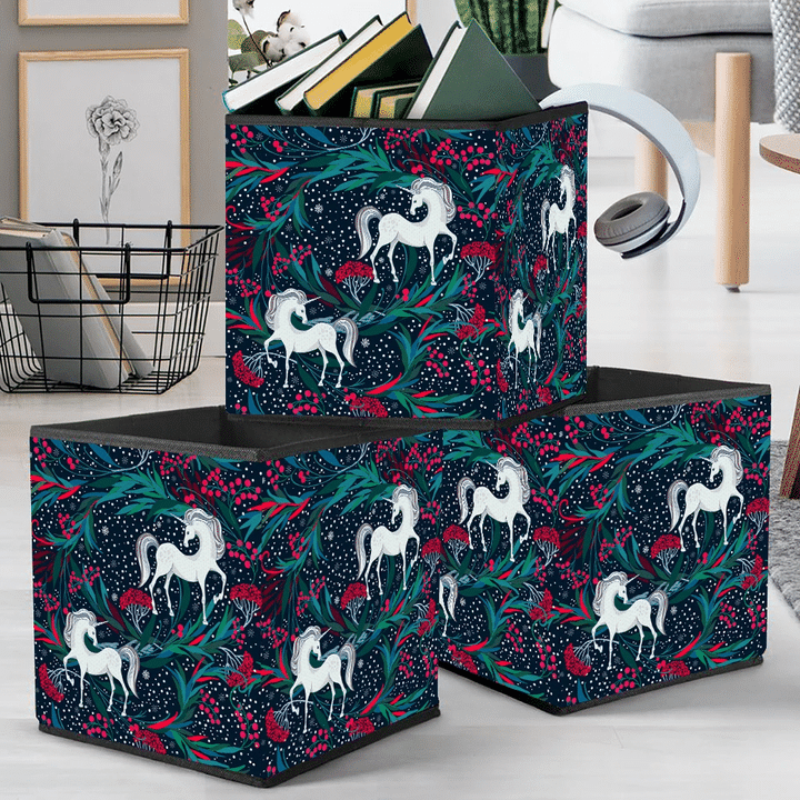 Horse And Christmas Tree And Berries Storage Bin Storage Cube