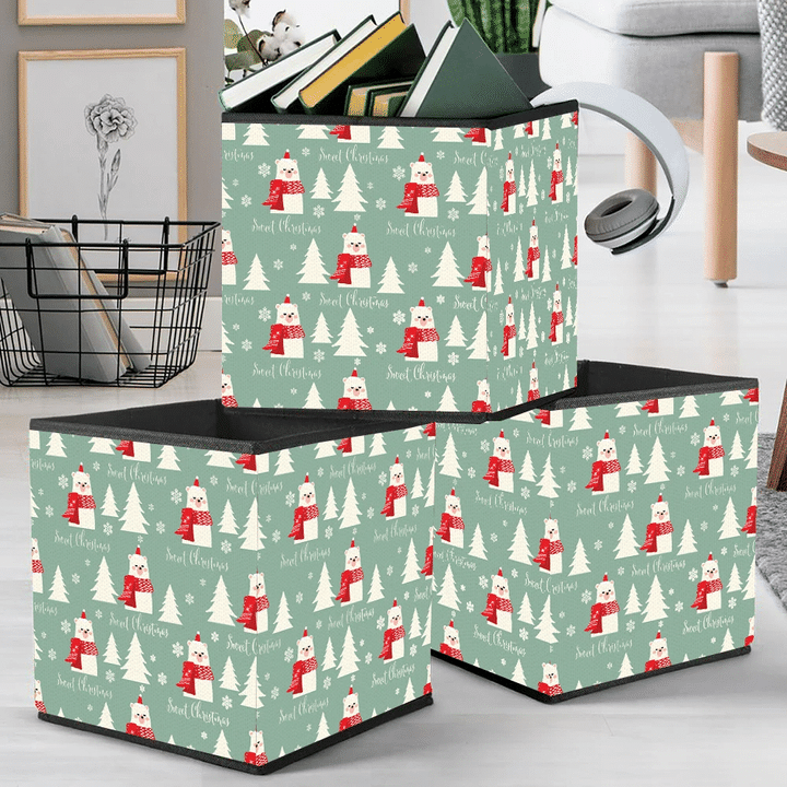 Sweet Christmas With Fir Tree And Bear In Scarf Storage Bin Storage Cube