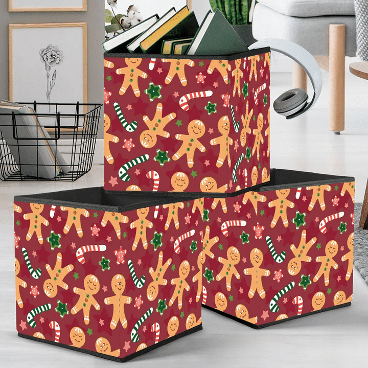 Gingerbread Man Christmas Candy And Stars Storage Bin Storage Cube