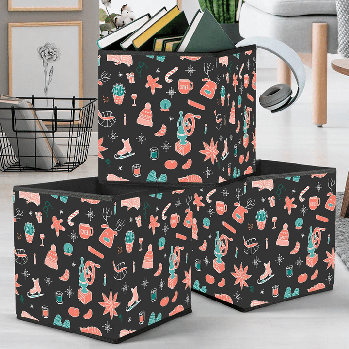 Christmas Cactus With Coffee And Snowflakes Storage Bin Storage Cube