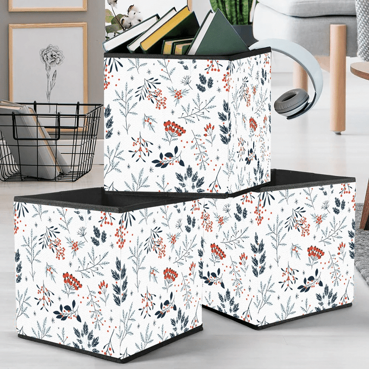 Seasonal Winter Plants With Red Berries And Tree Branches Storage Bin Storage Cube