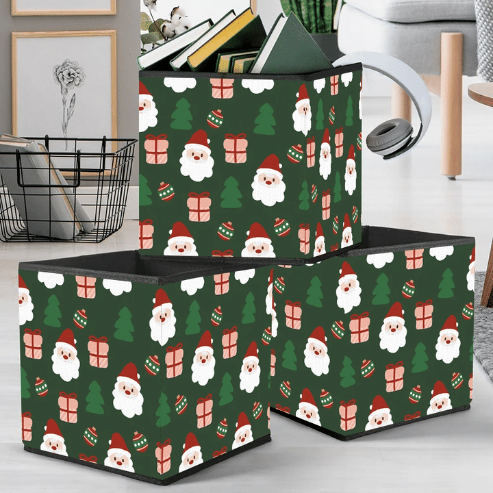 Merry Christmas Holiday Cute Santa Claus Tree And Gift Storage Bin Storage Cube