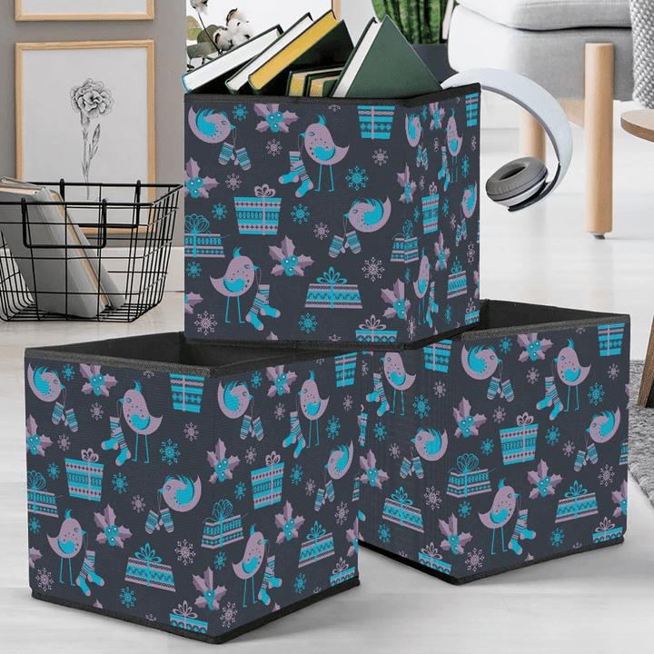 Nice Christmas With Birds And Gifts Storage Bin Storage Cube
