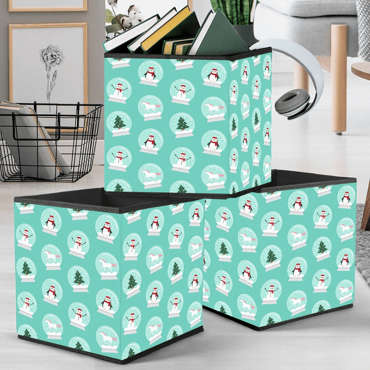 Theme Christmas Snow Balls With Penguin And Snowman Storage Bin Storage Cube