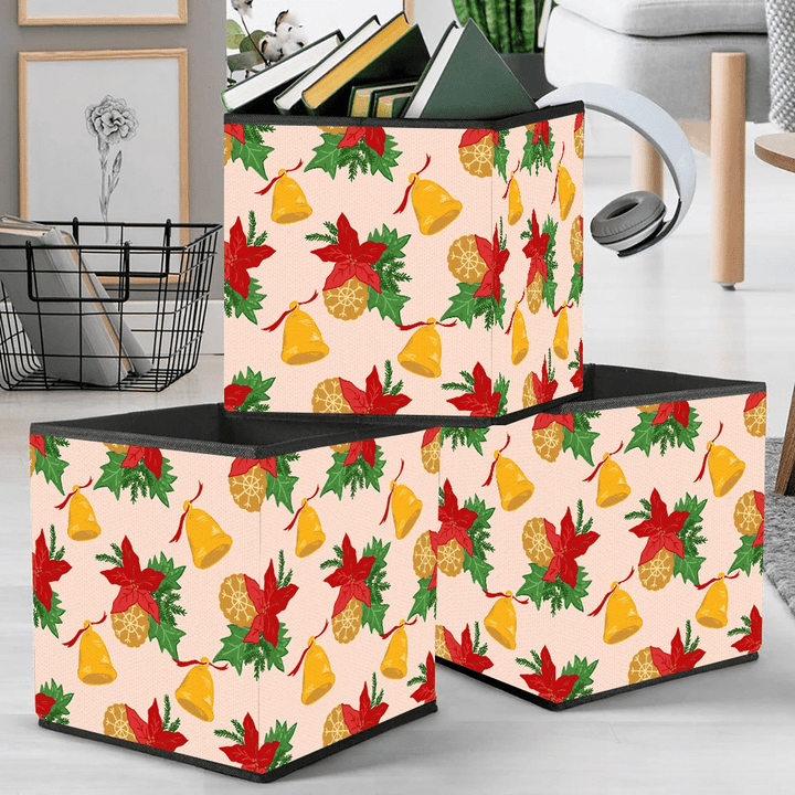 Christmas Holiday With Poinsettia Flowers Cookies And Xmas Bells Storage Bin Storage Cube
